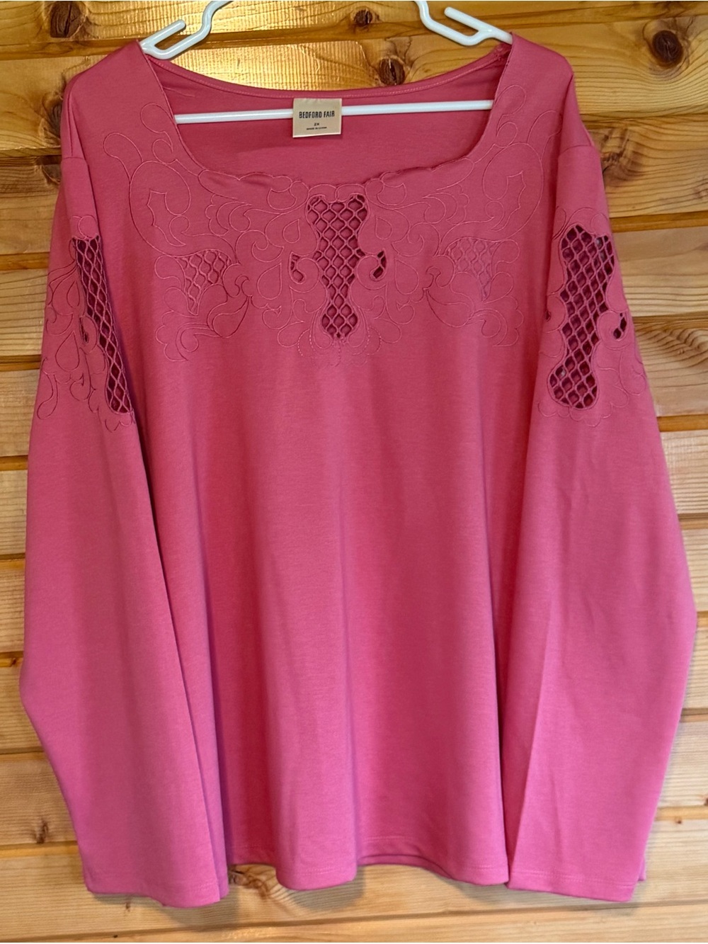 Pink Embroidered Cutout Long Sleeve Top